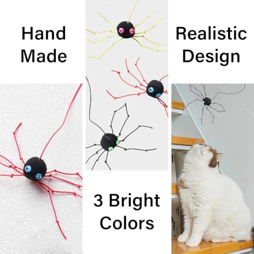 Cat Wand Spider Refills, Teaser Wand Cat Toy Replacement, Spider Replacement Refills, Cat Spider Toys, Interactive Cat Toy Attachment for Indoor Cats and Kitten, (Red+Yellow+Black)