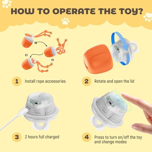 Interactive Dog Toys, Automatic Moving and Rolling Dogs Toy with Rope for Medium Large Dogs, Motion-Activated Dog Ball to Keep Them Busy(Orange)