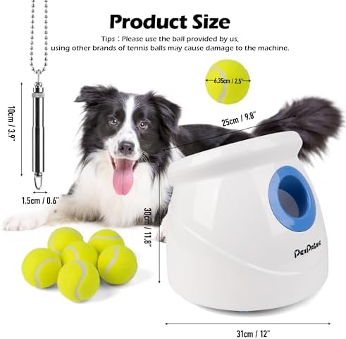 Pet Prime Dog Automatic Ball Launcher for Large Dogs Ball Thrower Machine Outdoor Indoor Use Interactive Dog Toy Adjustable Distance 10-40ft - Included 6 PCS 2.5” Tennis Balls and a Whistle