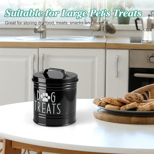 OUTNILI Large Dog Treat Container Airtight - 6.6" Tall X 6" Round Black Dog Treat Jar for Kitchen Counter - Rustic Treat Storage Canister for Dogs, Cats, Small Animals