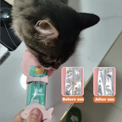 Cat Treat Spoon Squeeze & 3 Pcs Can Lids | Cat Treat Feeder for Liquid Snack | Universal Silicone Pet Can Covers BPA Free | Churu Spoon Dispenser(Pink)
