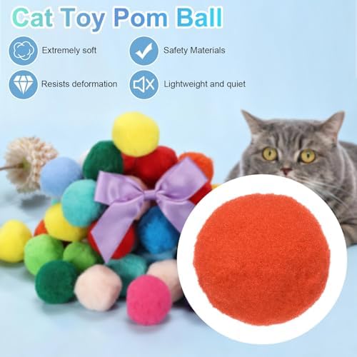 Cat Toy Pom Ball, Interactive Cat Ball Toys Fuzzy Pompoms (Plush, 1.2Inch, 30Pcs, Orange Red) for Kittens Pet Enrichment Training Play Indoor