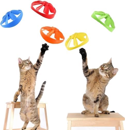 LAPOHI 17 PCS Cat Fetch Toy with Colorful Flying Propellers Set, Cat Playing Tracking Interactive Toys for Kitten Indoor and Outdoor Chasing Training Hunting