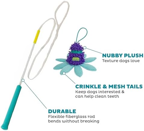 Outward Hound FlyFetch Teaser Wand Dog Toy with Crinkle Attachment, Durable for Indoor & Outdoor Play, All Breeds, 17.7"