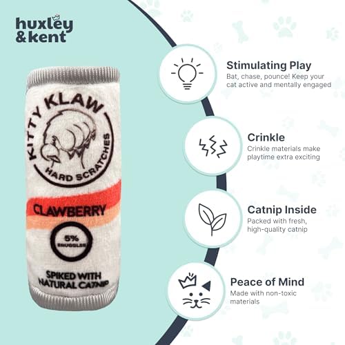 Huxley & Kent Plush Crinkle Catnip Cat Toy, Kitty Klaw Clawberry
