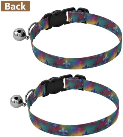 Colorful Fleur De Lis Wood Cat Bell Collar 2 Pack Kitten Collar Adjustable Length 10.6" to 17.1"