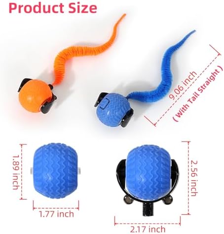 GoldenLife Interactive Cat Toys for Indoor Cats, Hamster Ball with Speedy Tail 2.0, Safe Silicone，3 Modes (Speed/Light) & Type-C Charging, Durable Moving Dog Toy for Indoor Cats/Dogs (Orange)