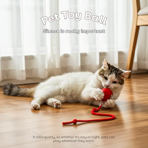 Interactive Cat Toy Ball, Automatic Intercative Cat Toys for Indoor Cats, The 3rd Generation Agile Moving Cat Ball with Elastic Mesh Tail, Toys for Indoor Adult Cats, Motion Activated (Red)