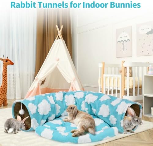 BWOGUE Bunny Tunnel Bed, 2-in-1 Collapsible Rabbit Tunnel Hideout with Mat