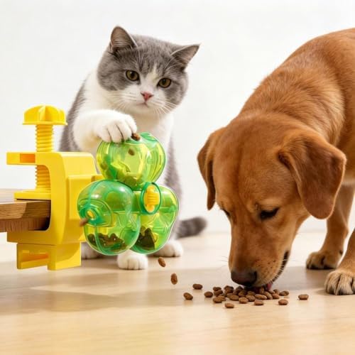 Wall Mounted Interactive Cat Treat Dispenser Slow Feeder Toy (Yellow)