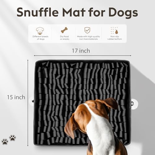 FunFurry Snuffle Mat for Dogs, Dog Puzzle Mat, Interactive Dog Toys for Enrichment,Sniff Mats with Non-Slip Backing,Suitable for Breeds and Sizes of Dogs (Black, 17" X 15")