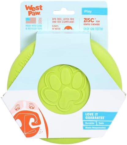 WEST PAW Zogoflex Zisc Dog Flying Disc, High Flying Aerodynamic Disc for Dogs Puppy – Lightweight, Floatable Disc for Fetch, Tug of War, Catch, Play – Doubles as Food/Water Bowl, Small, Granny Smith