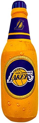 NBA Los Angeles Lakers Beer Bottle Plush Dog & CAT Squeak Toy - Cutest Stadium SODA Bottle Snack Plush Toy for Dogs & Cats with Inner Squeaker & Beautiful Basketball Team Name/Logo