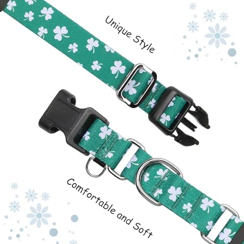 St.Patrick's Day Martingale Collar for Dogs with Buckle Adjustable Shamrock Spring Holiday Dog Collar (Clover, Large)