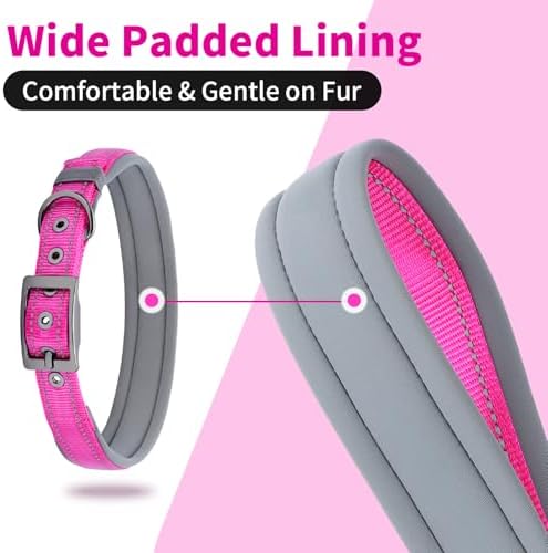 Segarty Reflective Pink Female Dog Collar for Neck 23-26.9in, Adjustable Wide Soft Comfortable Breathable Neoprene Padded Nylon Collar with Heavy Duty Metal Buckle for Extra Large Breed (XL, Hot Pink)