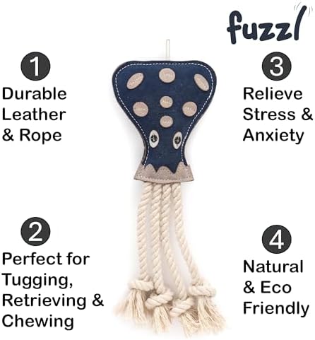 Fuzzl Eco Leather Otto Octopus Natural and Tough Dog Toys - Long Lasting Chew Toys for Aggressive Chewers - Strong Dog Toy for Dogs and Puppy