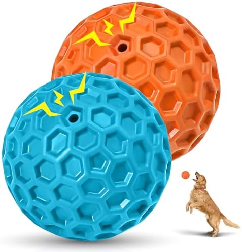 2 Pack Indestructible Squeaky Dog Balls for Aggressive Chewers, Interactive Dog Toys for Teething, Relieving Anxiety. Chew Toy for Large, Medium Breeds, Outdoor Rubber Balls.