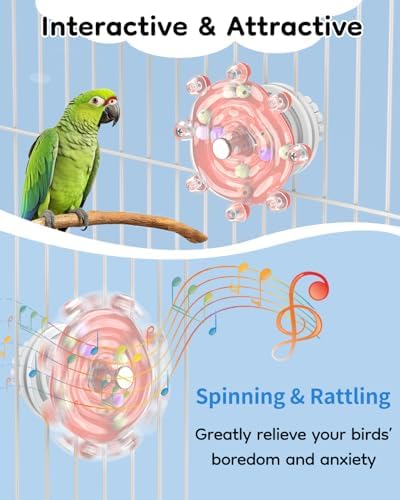 Pawfly Bird Toys for Parakeets, Colorful Spinning Wheel Chew Toy, Interactive Spinner Rattle Parrot Toys, Cockatiel Toy, Parakeet Toys, Bird Cage Accessories for Entertainment Chewing Exercise, Red