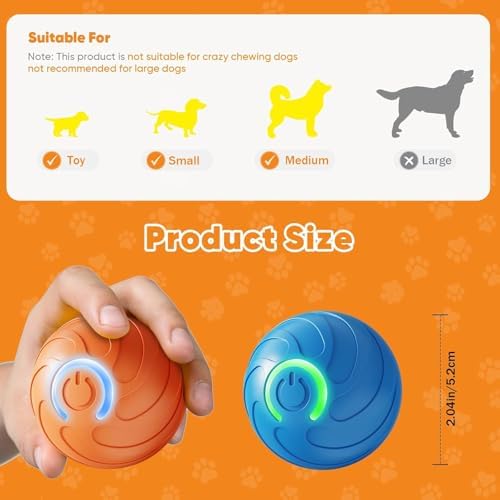Shaky Ball Toy for Dogs, Vibrating Dog Ball, USB Rechargeable, Interactive, Automatic Moving, Bouncing, Perfect for Small, Medium, Large Dogs (1, Orange)