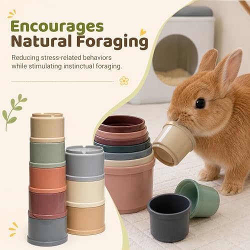 Rabbit Enrichment and Sniffing Toy set,Interactive Bunny Treat Ball & Bunny Stacking Cups toys for Guinea Pig Rabbit and Small Animal, Bunny ToyTreat Dispensing Slow toys for bunnies boredom 2PC