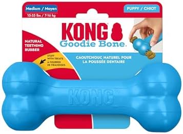 KONG Puppy Goodie Bone, Natural Rubber Chew, for Medium Puppies, Blue