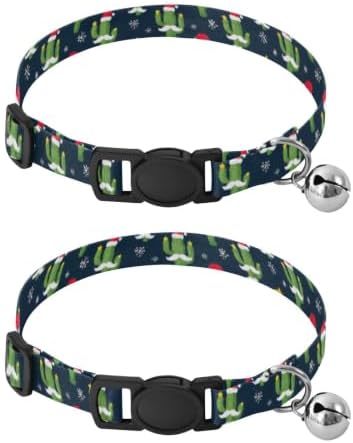 Green Cacti Christmas Trees Cats Collar 2 Pack Cat Neck Collar Adjustable Length 10.6" to 17.1"