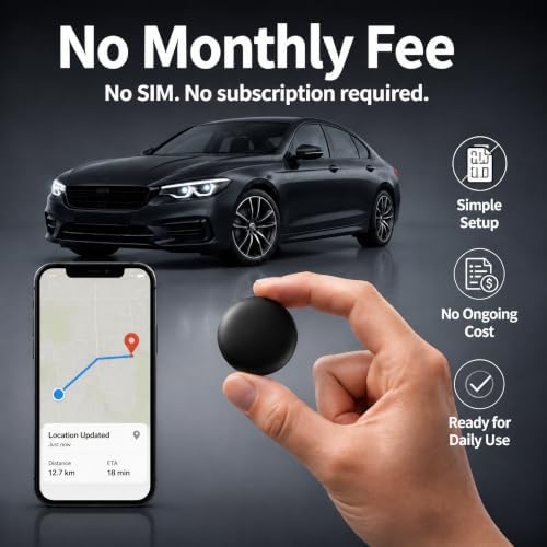GPS Tracker for Vehicles – No SIM Required, Hidden Magnetic Car Tracker, Real-Time GPS Tracking for Kids, Car, Pets, No Monthly Fee, Works with Apple Find My, 2026 Upgraded (Black)