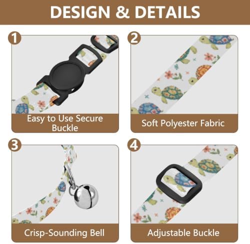 Cute Turtles Cat Collar 2 Pack Soft Cat Collar Adjustable 10.6 to 17.1 Inches