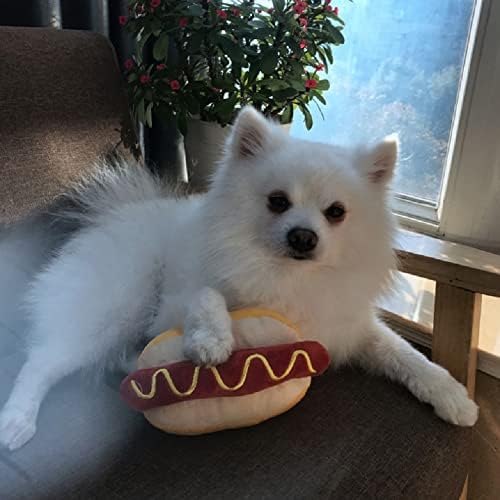 Zerodis Dog Squeaky Plush Puppy Toys, Hot Dog Shape Detachable Soft Plush Dog Toy Cute Interactive Dog Toys Chew Toys for Small Medium Dogs