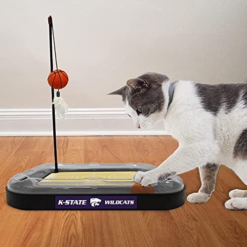NCAA KANSAS STATE Wildcats 6-in-1 Scratcher and Wand - Basketball Court Cardboard Cat Scratcher with Catnip Plush Ball and Bell