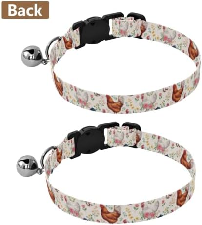 2 Pack Pet Collar Colorful Chickens Hens Cat Collars with Bell, Adjustable Length 10.6" to 17.1"