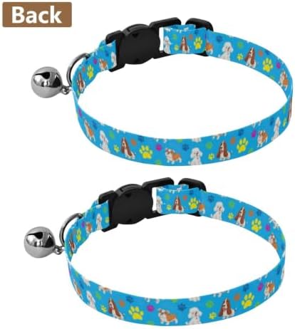 Cartoon Dog Colorful Paw Prints Kitten Collar 2 Pack Lightweight Pet Collar for Cats and Dogs Adjustable 10.6 to 17.1 Inches