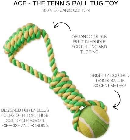 Pet Passion Ace - The Organic Cotton Pull and Chew Tennis Ball Toy for Dogs, Yellow Ball Toy, One Size