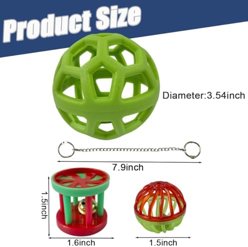 Rabbit Treat Ball, Bunny Enrichment Toy with Stainless Steel Hanger Set, Veggie Feeding Rabbit Ball Toy to Slow Feeder for Bunny, Guinea Pig, Hedgehog, Squirrel, Tortoise (Green)