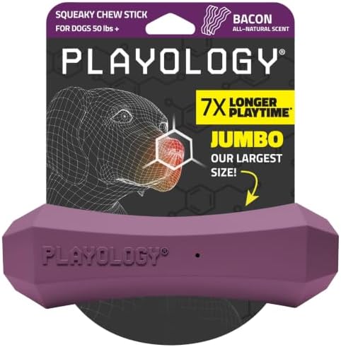 Playology Squeaky Chew Stick - Scented Dog Toy - Jumbo, Bacon Scent