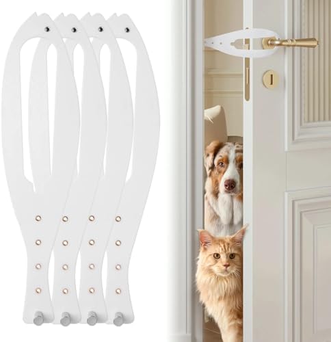 TGIOW Cat Door Latch, Cat Door Stopper Keep Open 2.5-6", 4 Pcs, White | Keep Dogs Out of Litter Box and Food, Door Prop for Cats with 5 Adjustable Sizes, Door Plate Included, Pet Gate Alternative