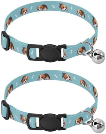 2 Pack Cats Collar Cute Cartoon Dog Bones Collar with Bell, Adjustable Length 10.6" to 17.1"