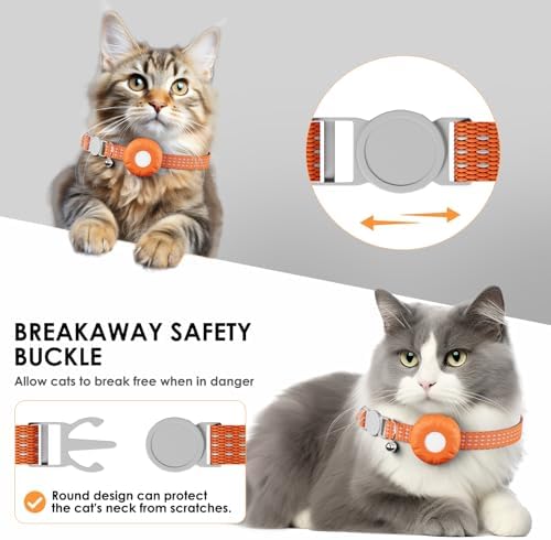 Cat GPS Tracker, Waterproof Pet Tracker for Cats, Compatible with Apple Find My App (Only iOS), Cat Tracker Collar with Safety Elastic Buckle, Works with Any Collar, No Monthly Fee,Orange