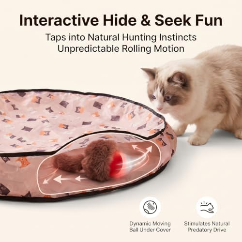 Meowball Mat, Interactive Cat Toy, Hide and Seek Cat Toy, Automatic Rolling Ball, for Indoor Cats, 1 Mat + 1 Ball，Pink