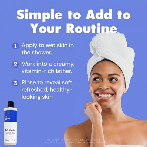 Her Fantasy Box | Body Vitamins Moisturizing Body Wash – Multi-Vitamin Cleanser with Vitamins A, B6, C & E, Hydrating & pH Balanced, Vegan & Cruelty Free, 16 oz