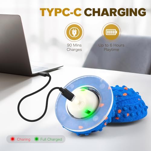Interactive Dog Toys Ball, Self-Rolling & Bouncing Ball with RGB Colorful Lights to Keep Them Busy, 3-in-1 Interactive Mode, E-TPU Material, Type-C Charging, Moving Dog Toy for Dogs Puppies (Blue)