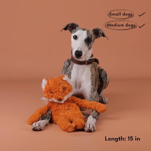 CHEWFFON Stuffless Fox Dog Toy, Squeaky & Crinkle Plush Treat Hiding Toy