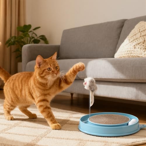 AceOrbit 3 Pcs Ball Track Toy Round Cat Scratcher with 2 Replacement Pads
