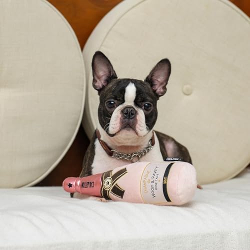 CHEWFFON Dog Toy, Pink Champagne Shape Squeaky Toy for Boredom