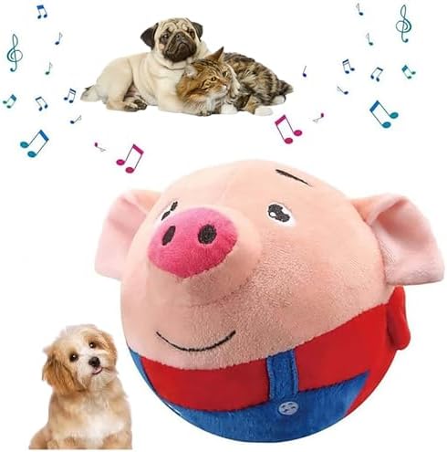 Active Moving Pet Plush Toy, 2026 Interactive Dog Toys Talking Moving Dog Ball Toy Washable Cartoon Pig Plush Sound Electronic Herding Ball for Dogs Shake Bounce Boredom Toys (Pink Pig)