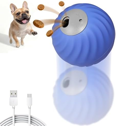 Petbobi Interactive Dog Ball, USB Rechargeable Moving Dog Toy for Treat Dispensing, 2.87" Blue Washable TPU Puzzle Ball, Interactive Dog Toys for Small & Medium Dogs, Boredom & Anxiety Relief