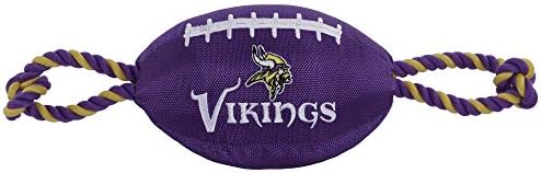 Pets First NFL Minnesota Vikings Football Dog Toy, Tough Quality Nylon Materials, Strong Pull Ropes, Inner Squeaker, NFL Team Color