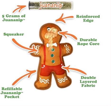 Doggijuana Tuffer Chewer Dog Toy, Gingerbread | Holiday Plush, Squeaky