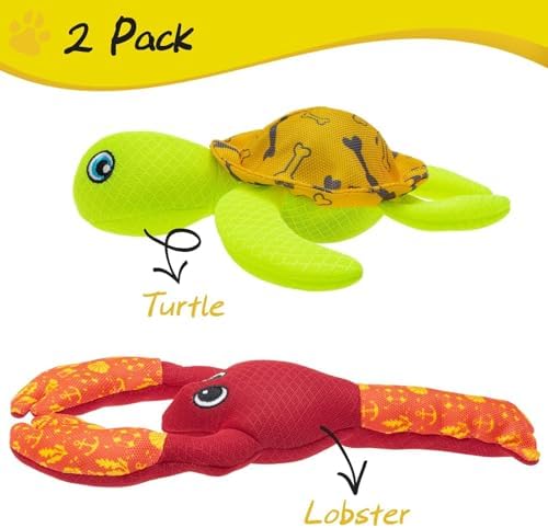 PUPTECK Floating Pool Toys for Dogs - 2 Pack Squeaky Pet Water Toys for Fetch & Training, Interactive Summer Outdoor for Large Small Medium Dogs, Turtle & Lobster