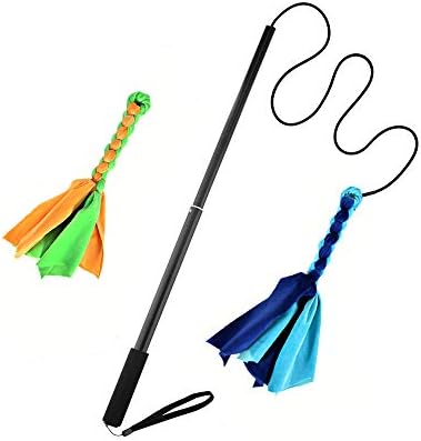 Interactive Dog Toys - Extendable Flirt Pole with 2pcs Fleece Lure Tugs for Dog Outdoor Entertainment, Train and Exercise, New Blue